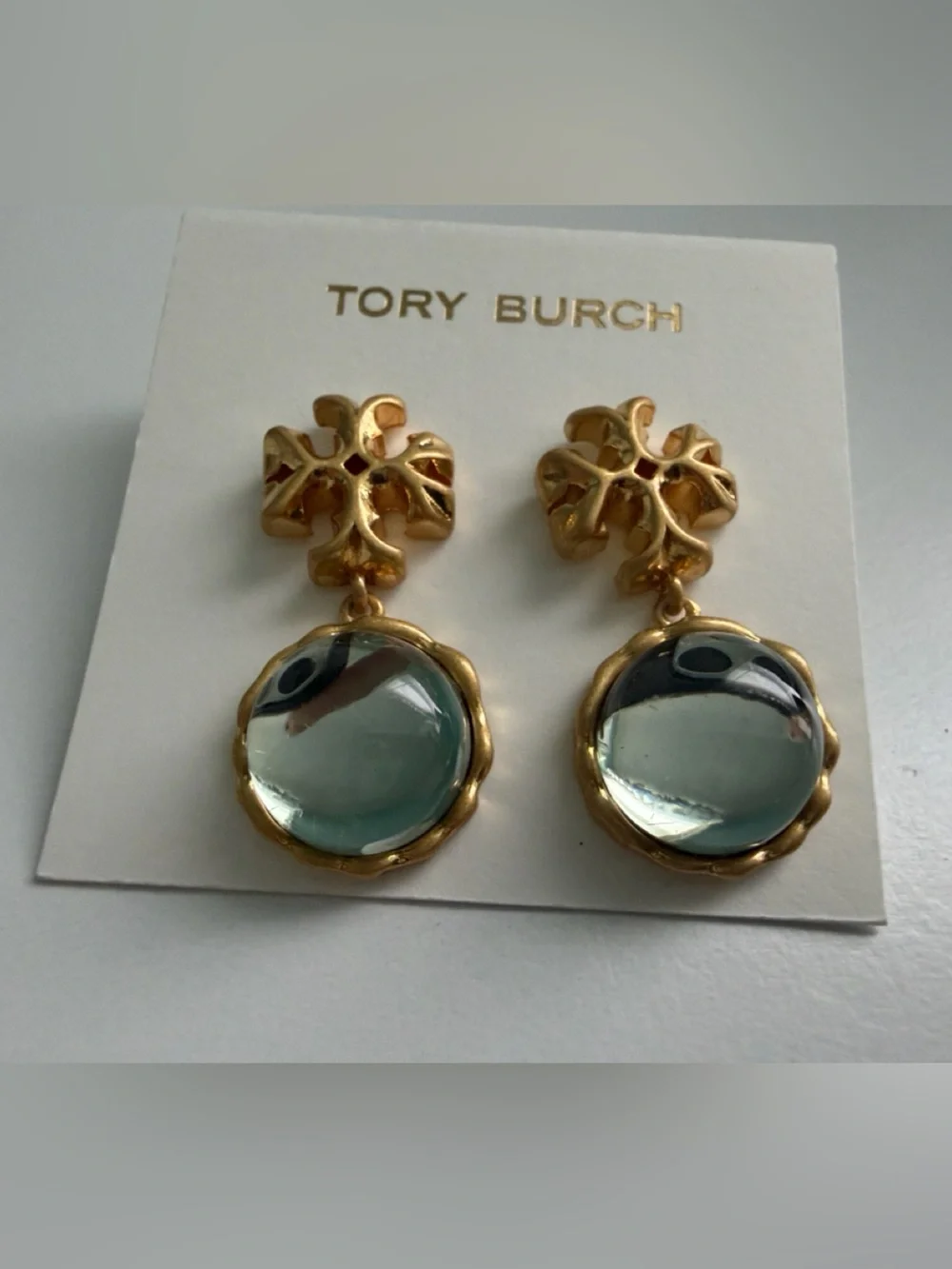 Tory Burch Roxanne Light Green Glass Drop Earrings